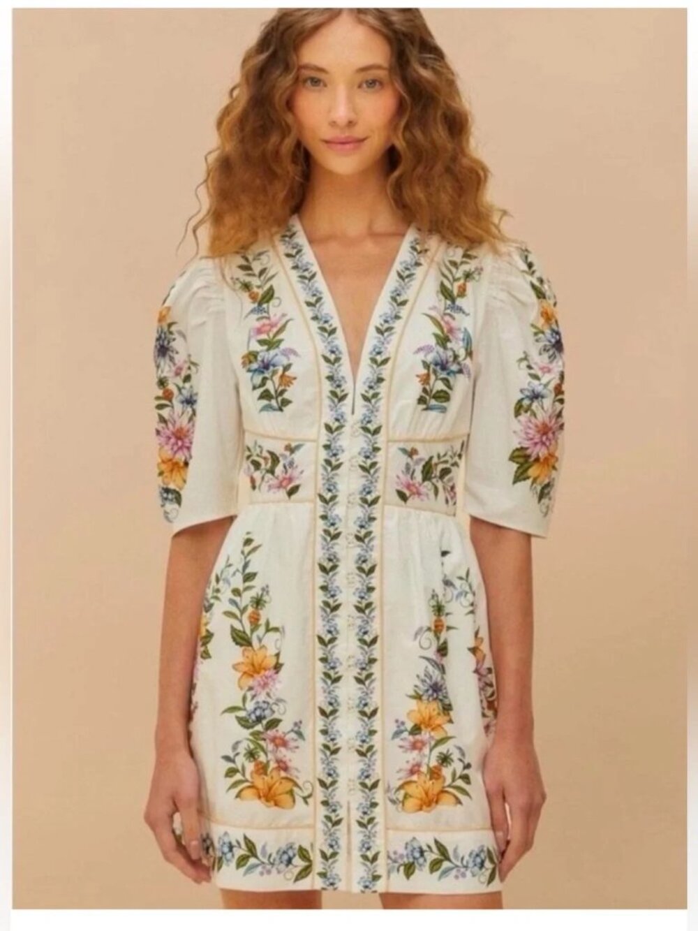 NWOT FARM Rio Floral Puff Sleeve Mini Dress Size M